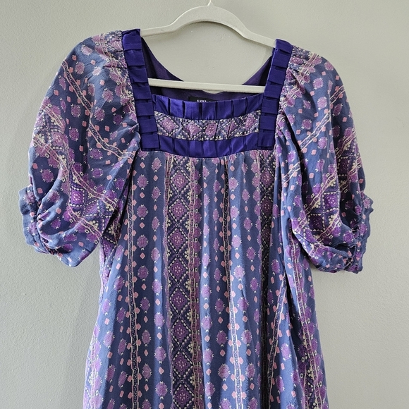 Anna Sui Vintage 90's Silk Mini Printed Boho Hippie Casual Dress Size Medium. - Picture 4 of 16